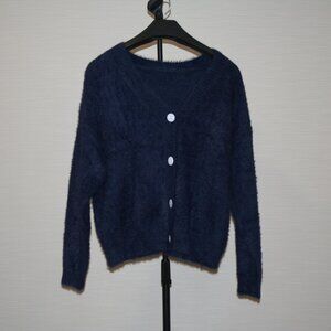 Blue Fuzzy V-Neck Cardigan Size XL